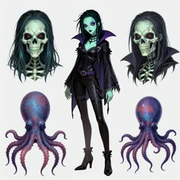 CGI lisa frank gothic punk toxic glow in the dark bones vampiric rockstar vampire squid concept character designs of various shapes and sizes by genndy tartakovsky and the creators of fret nice at pieces interactive and splatoon by nintendo for the new psychonauts game by doublefines tim shafer being overseen by Jamie Hewlett from gorillaz