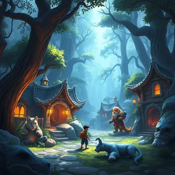 photo cartoon illustration comic manga painting of zoo environement : 6 fantasy environement, digital painting, volumetric lighting by feng zhu, 3 d alejandro alvarez alena aenami artworks in 4 k beeple, by thomas kinkade hearstone league of legends dofus overwatch
