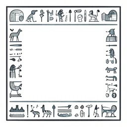 a thin image border in the graphical style of egyptian hieroglyphs, abstract, graphical element, illustration, decorative