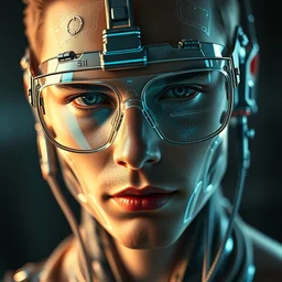 a beautiful photoshoot of cybernetic male, wearing glass with epic bionic cyborg implants, wires, tubes, biomechanical details, liquid, prismatic highlights, depth of field, cinematic, macro, concept art, 5 0 mm, artstation, digital painting, elegant, focus, octane render, ray tracing, by h. r. giger