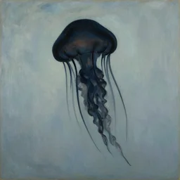 black!! jellyfish in a vast ocean by paul gauguin, serene, calm, minimalist!!!