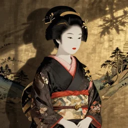 geisha with traditional kimonogeisha with traditional kimono, art of the edo period, traditional japanese illustration