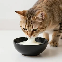 realistic photo of a cat melting out of a black bowl
