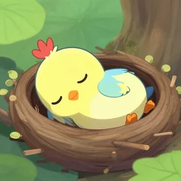 real life sleepy bird from pocoyo in nature sleeping in nest photograph