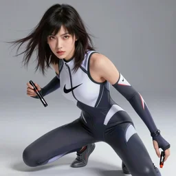 rolling, crashing overwatch, youthful asian blade runner demure, 3 5 mm, exquisite features, feminine cut, pris mascara, nike frontiers in flight neoprene suit, misty, stephane sednaoui, id magazine photoshoot