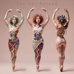 Vass Roland cover art body art electronic ballerina arms up softcore hand holistic animal machine cables behind head pose future bass girl unwrapped dress smooth body unfolds statue bust curls of hair petite lush front and side view body photography model full body curly jellyfish lips art contrast vibrant futuristic fabric skin jellyfish material metal veins style of Jonathan Zawada, Thisset colours simple background objective