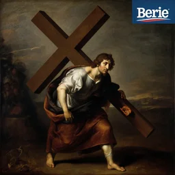 bernie sanders carrying a cross, el greco, mannerism, dramatic lighting