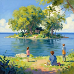 a sunday afternoon on the island of la grande jatte painted by nicoletta ceccoli, mark ryden, lostfish, max fleischer, hyper realistic, artstation, illustration, digital paint, matte paint, vivid colors, bright, cheerful, detailed and intricate environment