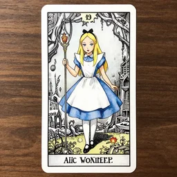 Gothic Alice in wonderland tarot card , pen and ink, intricate line drawings, by Yoshitaka Amano, Ruan Jia, Kentaro Miura, Artgerm, watercolor