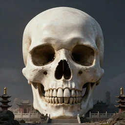[ skull - shaped ] buddhist temple, matte painting, 4 k, masterpiece, digital art, octane render, trending on artstation, good lighting, epic