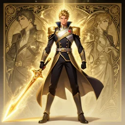 a game character concept art by artgerm and greg rutkowski and alphonse mucha. in the cartoon style of honor of kings!! full body!! clear portrait of a hero in uniform!! fantasy weapon!! light effect. hyper detailed. glowing lights!! intricate, elegant, digital painting, artstation, smooth, sharp focus