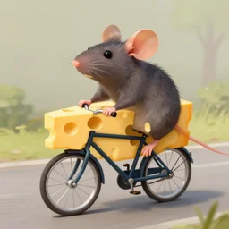 digital painting of a cartoonish rat riding a bike made of swiss cheese, greg rutowski, artstation