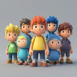 a group of cartoon characters standing next to each other, an ambient occlusion render by miyamoto, featured on deviantart, sots art, rendered in maya, official art, rendered in cinema 4 d