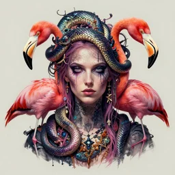 detailed portrait dreampunk mix flamingo python hybrid by tomasz alen kopera and peter mohrbacher