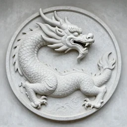 “fire breathing dragon, sculpture in the round, stone”