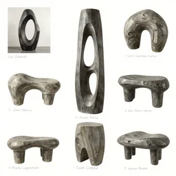 furniture in the style of Henry Moore design sheet, Les Edwards, Zdzislaw Beksinski, Carl Gustav Carus, John Harris, Michal Karcz, Zhang Kechun, Mikko Lagerstedt, Scott Listfield, Steven Outram, Jessica Rossier.