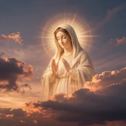 dramatic sunset clouds blending into very faint luminescent virgin mary portrait lens flare
