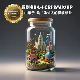 professional photo small civilization in a jar!!! studio lighting, very detailed, unreal engine, canon photo!!!!, professional lighting, good composition, rule of thirds, winning award photo, real, small civilization inside a jar