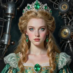 princess ristaccia of zektbach, baroque, night, emeralds, 4 k, ultra realistic, beautiful eyes, epic lighting, machines, high detail, masterpiece, trending on artstation by artgerm and akihito tsukushi and alphonse mucha, crayons