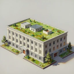 a model of a building with a green roof, an airbrush painting by marten post, artstation, american scene painting, ultra detailed, diorama, ultra realistic