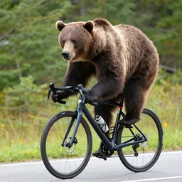 a grizzly bear riding a road bike, sports photography