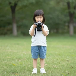 a full body portrait of a Chinese-German girl, three years old, medium format camera