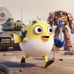 pixar puffer fish dinosaurs googly eyes cyborg running kangaroo ostrich atat, military tank fury road iron smelting pits space marines, of spiked gears of war skulls, military chris foss, john harris, hoover dam'aircraft carrier tower'beeple, wayne barlowe, warhammer 4 0 k, halo, halo, mass effect