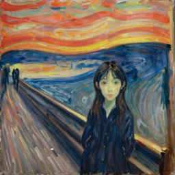 an oil painting of k - on yui hirasawa with the style of the scream by edvard munch