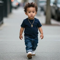 portrait of midget playboi carti walking on a sidewalk, sharp focus, 4 k editorial photograph, soft lighting
