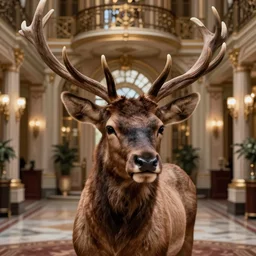 cinematography closeup portrait of a beautiful elk in an decadent mansion foyer by Emmanuel Lubezki