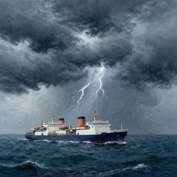 ships at sea, storm, clouds, rain, thunder painted by rutkowsky