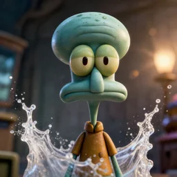 squidward squidward in gears of war, splash art, movie still, detailed face, photorealistic facial features, cinematic lighting, dramatic, octane render, long lens, shallow depth of field, bokeh, anamorphic lens flare, 8 k, hyper detailed, 3 5 mm film grain