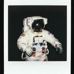 polaroid street photo astronaut behind glass high contrast