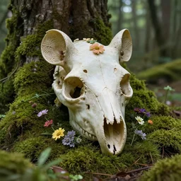 ornate carved rat skull statue inside ancient forest covered in moss, flowerpunk, natural light, artwork by neil gaiman maria panfilova andrea savchenko mike kime ludovic plouffe qi shengluo oliver cook julian calle eddie mendoza, trending on artstation