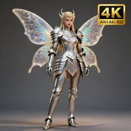 full length photo of a fairy warrior wearing sparkly armour, highly detailed, 4 k, hdr, smooth, sharp focus, high resolution, award - winning photo