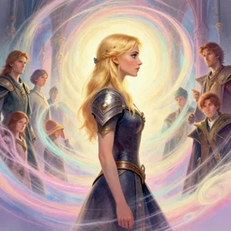 side profile portrait, medium shot, imogen poots, paladin, gloomhaven, neo - gothic, colorful swirly magic ripples, pastel colours, by greg manchess, huang guangjian, sachin teng, greg rutkowski, jesper ejsing, ilya kuvshinov