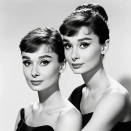 portrait of Audrey Hepburn and Doris day by Cecil Beaton , glamorous Hollywood style lighting, black and white, photorealistic