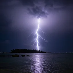 gigantic jets, tropical island, night, 4K photo