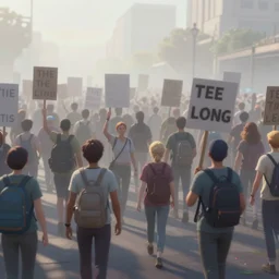 everybody in the world collected for a protest march, soft lighting,, misty, trending on art station fantasy art, global illumination, radiant light, detailed and intricate environment
