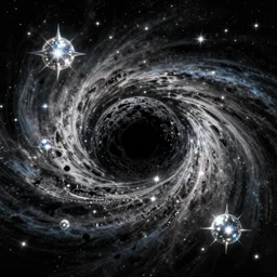 Black Hole surrounded big shiny stars trippy