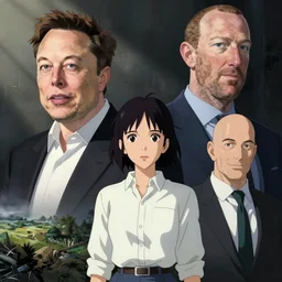 elon musk!, zuckerberg! and bezos! in the style of k - on main characters by kyoto animation, anime