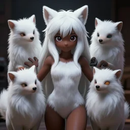 cute furry girl with four arms, white fur and dark skin, dramatic lighting, cinematic, artstation, anime style