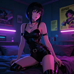 cyberpunk neon - noir woman's bedroom, from the anime anime anime film ergo proxy, ghost in the shell anime film, trending on artstation