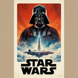 poster art, movie poster, retrofuturism, sci - fi, textured, paper texture, star wars by edward valigursky, saul bass and paul rand, darth vader looming over cloud city