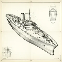 ornately _ annotated _ blueprint _ schematics _ for _ a _ large _ unknown ship