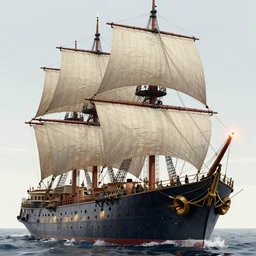 a laser fired in the air of an old warship with sails, unreal engine, octane render, style of midjourney, highly detailed, elegant, digital illustration, detailed, intricate, sharp focus, digital painting, deep focus, artstation, art by artgerm and greg rutkowski