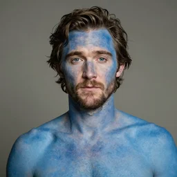 a portrait of a young adult matthew mcconaughey with blue skin