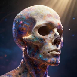 portrait of the soul leaving the body of a cosmic entity, 3 d artwork by billelis, sharp focus, very detailed, maximalism, ambient occlusion, volumetric light, sun beam, hyper realism, futuristic and colorful shading, cinematic composition, artistic photography by herb ritts