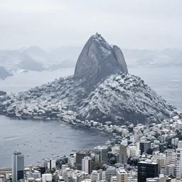 rio de janeiro city snowing with a lot of snow, mountains full of snow, photography award photo, 4 k