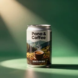 a can of coffee, product photo, realistic, magazine advertisement, warm lighting, studio lighting, green screen backdrop, soft lighting